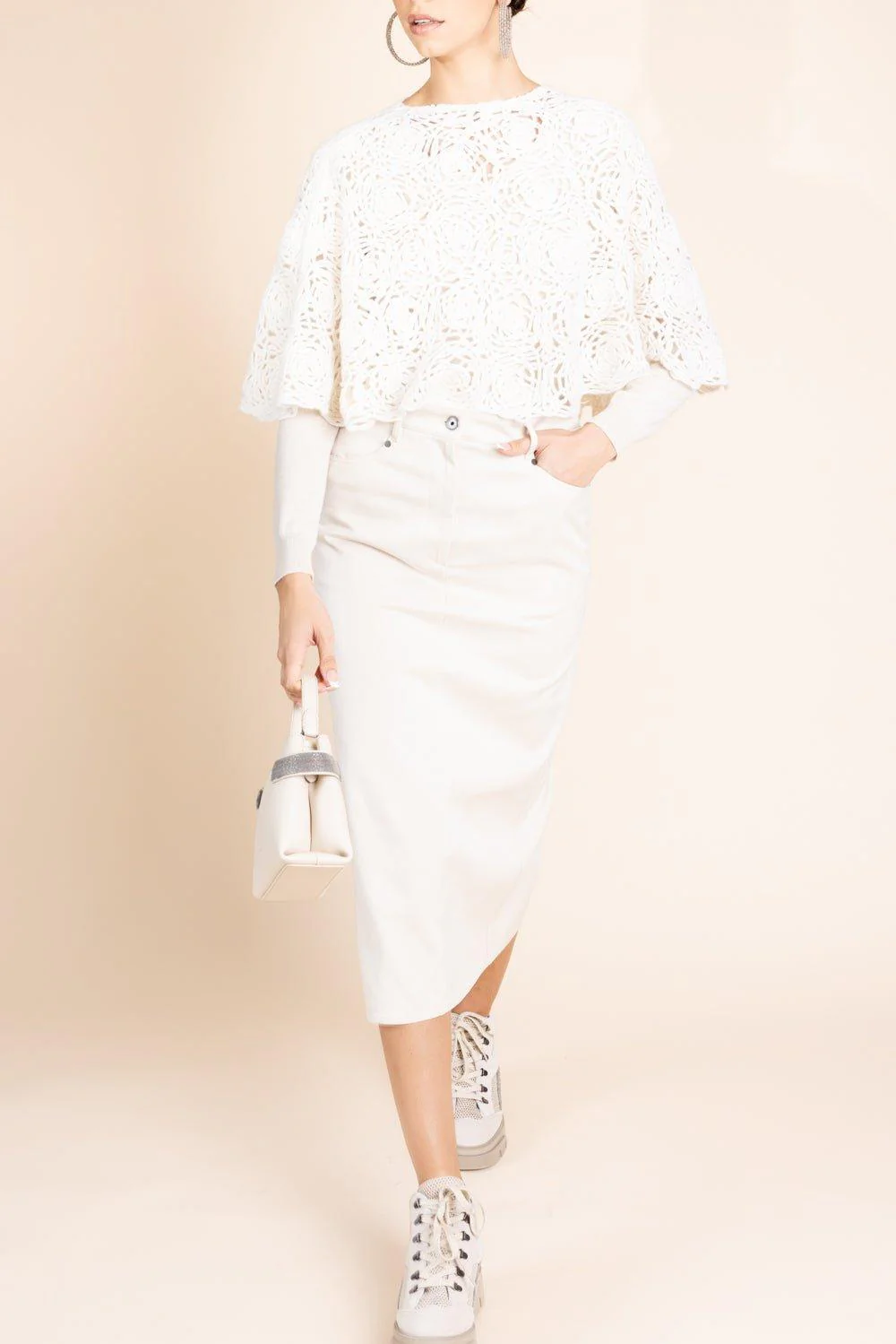 Crochet Poncho - White - Image 2