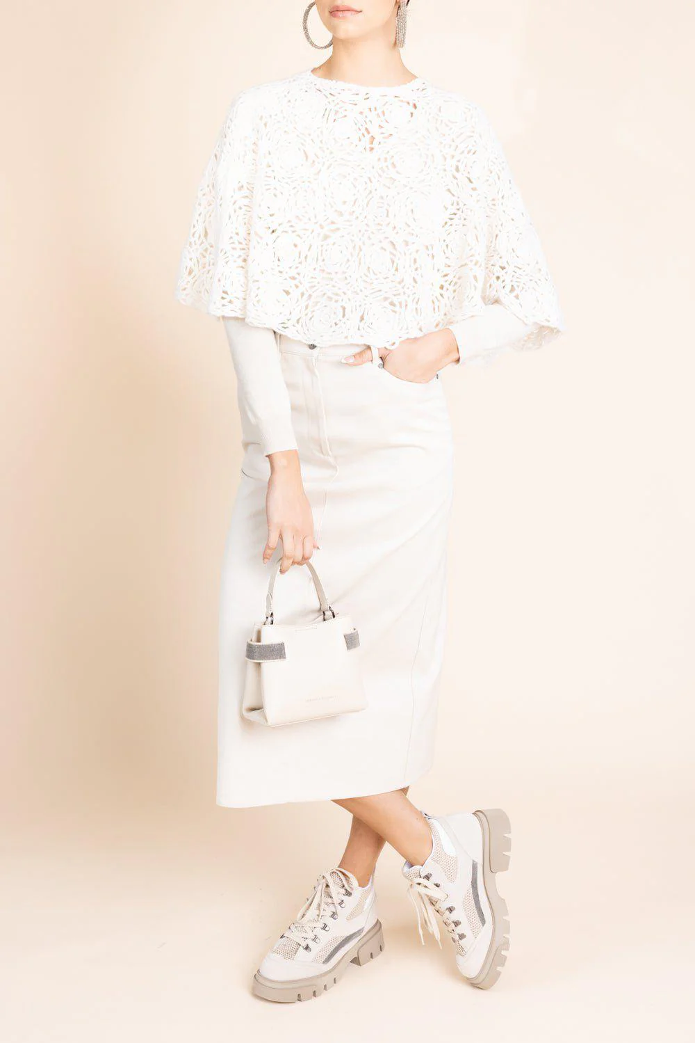 Crochet Poncho - White - Image 3
