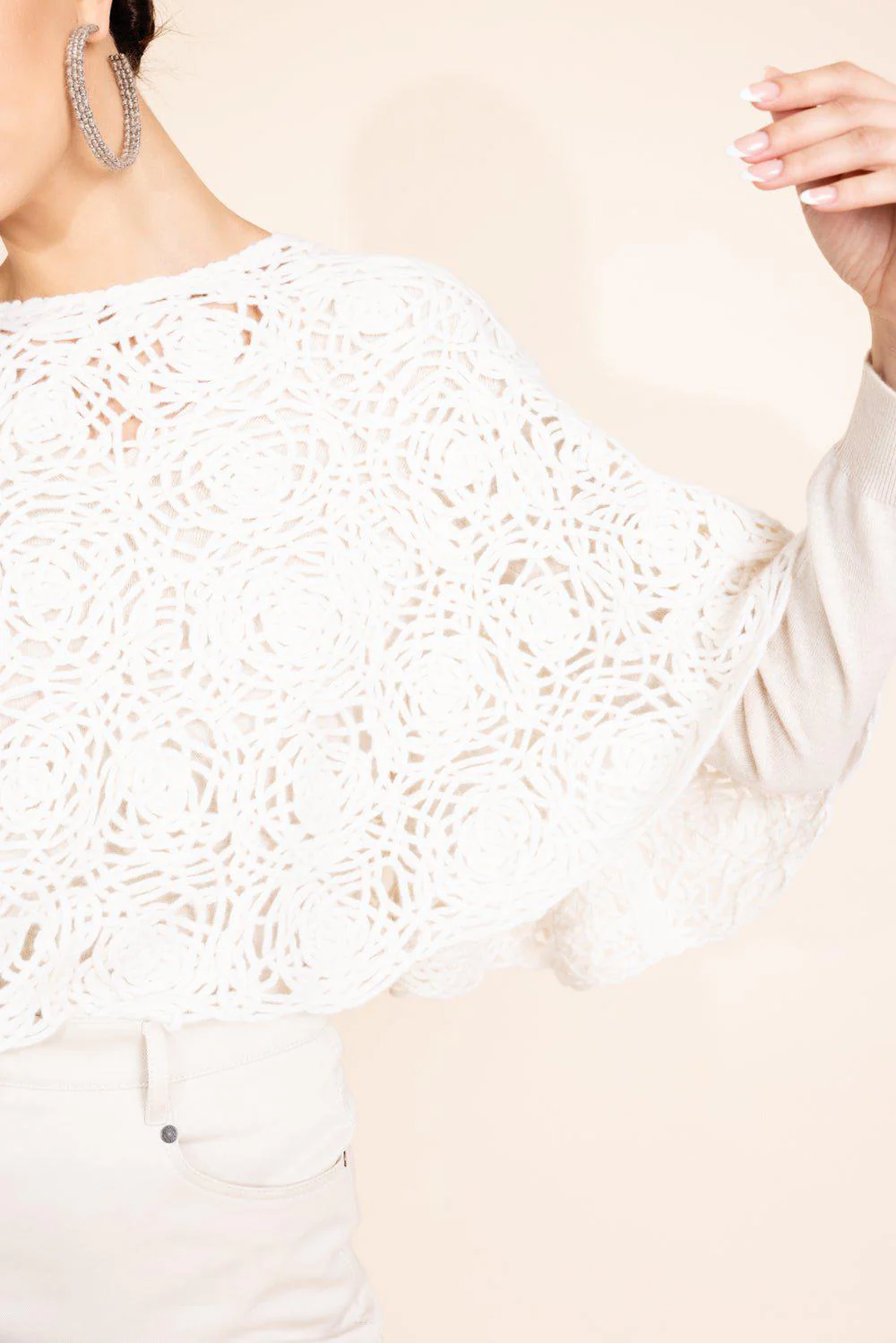 Crochet Poncho - White - Image 4