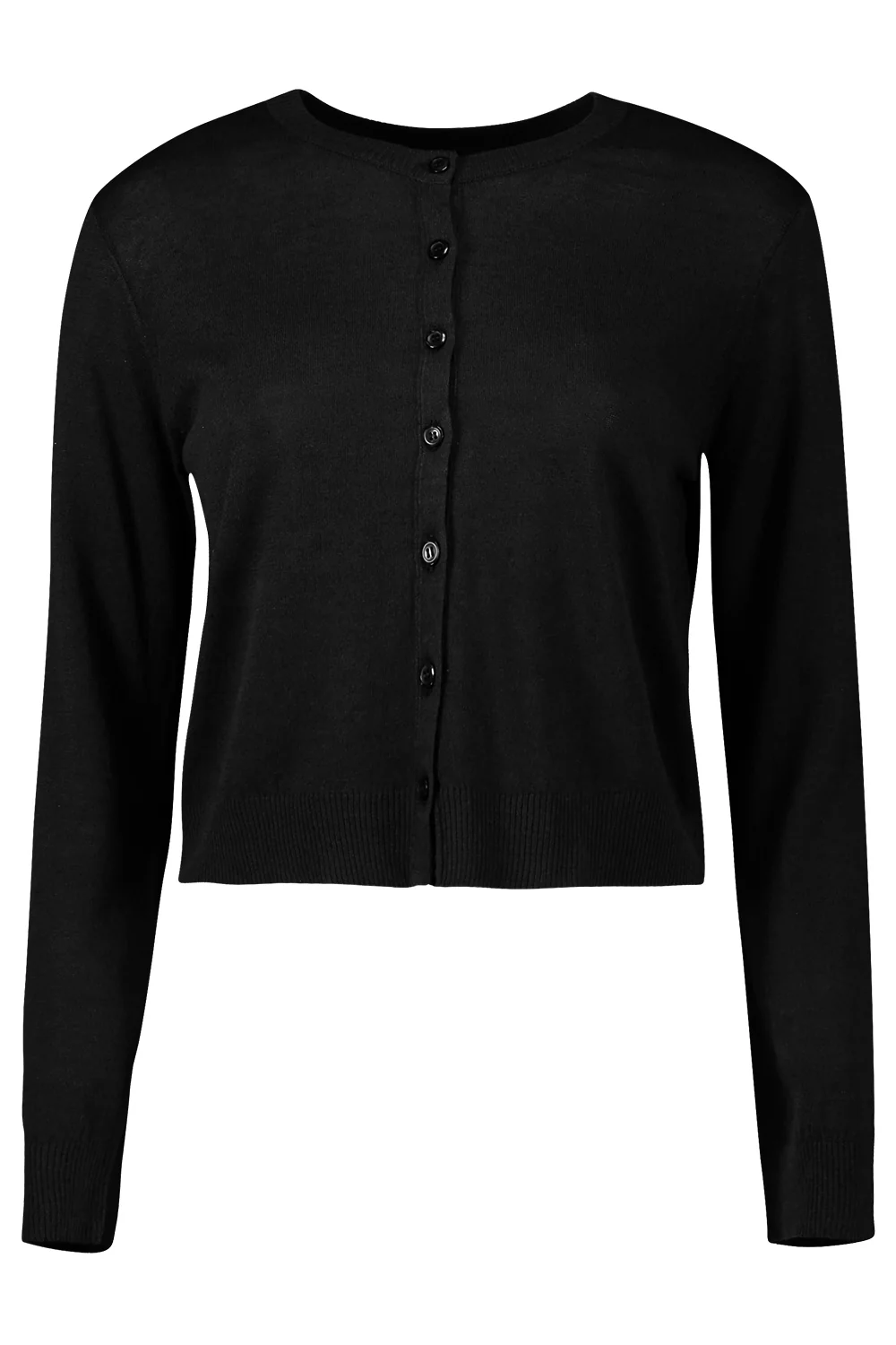 Long Sleeve Crewneck Cardigan - Black