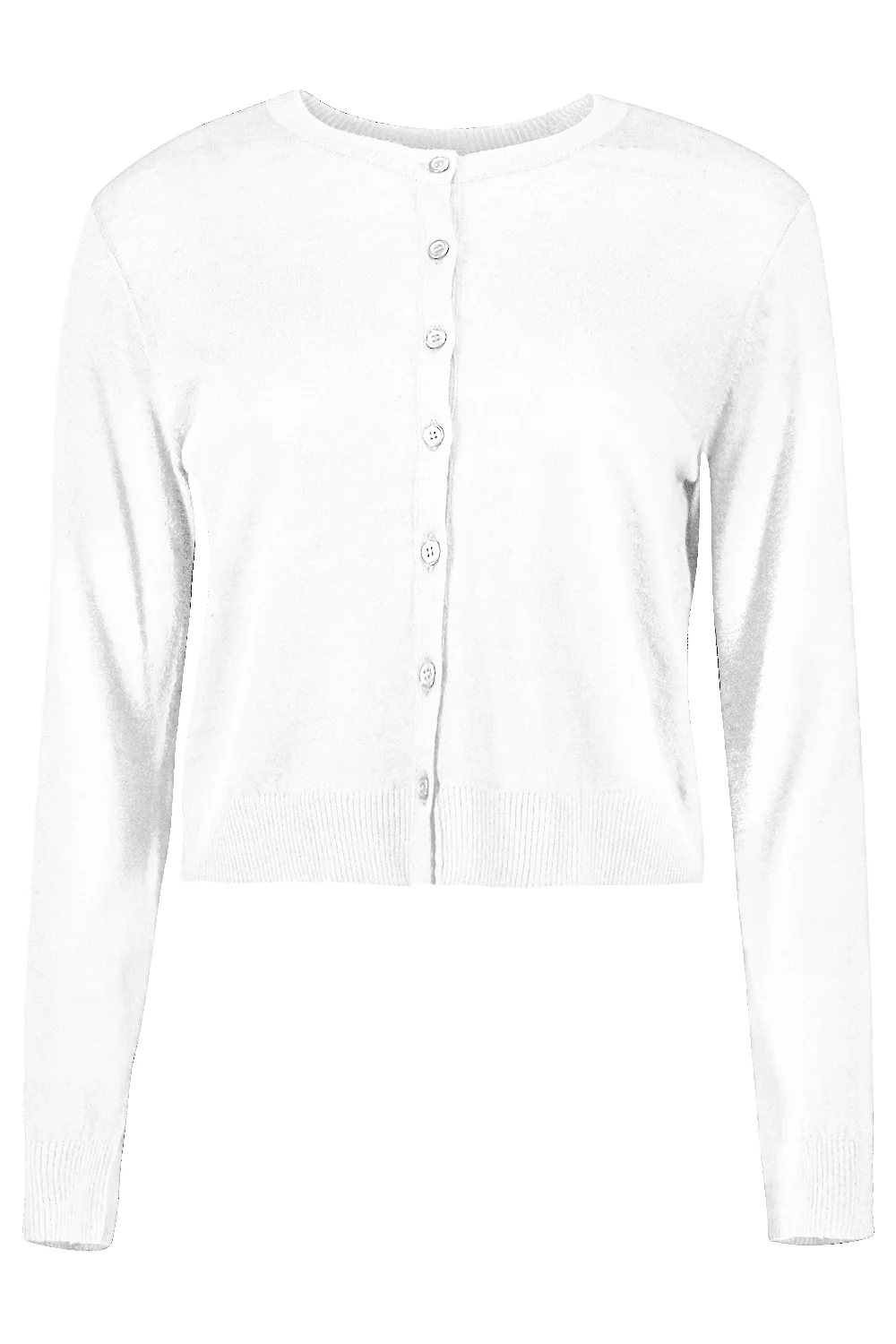 Long Sleeve Crewneck Cardigan - White