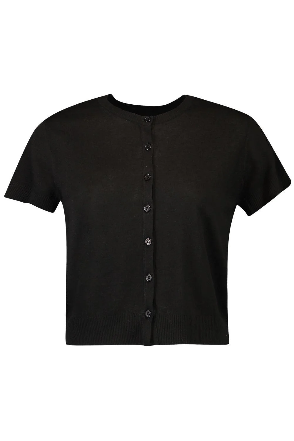 Short Sleeve Crop Cardigan - Black