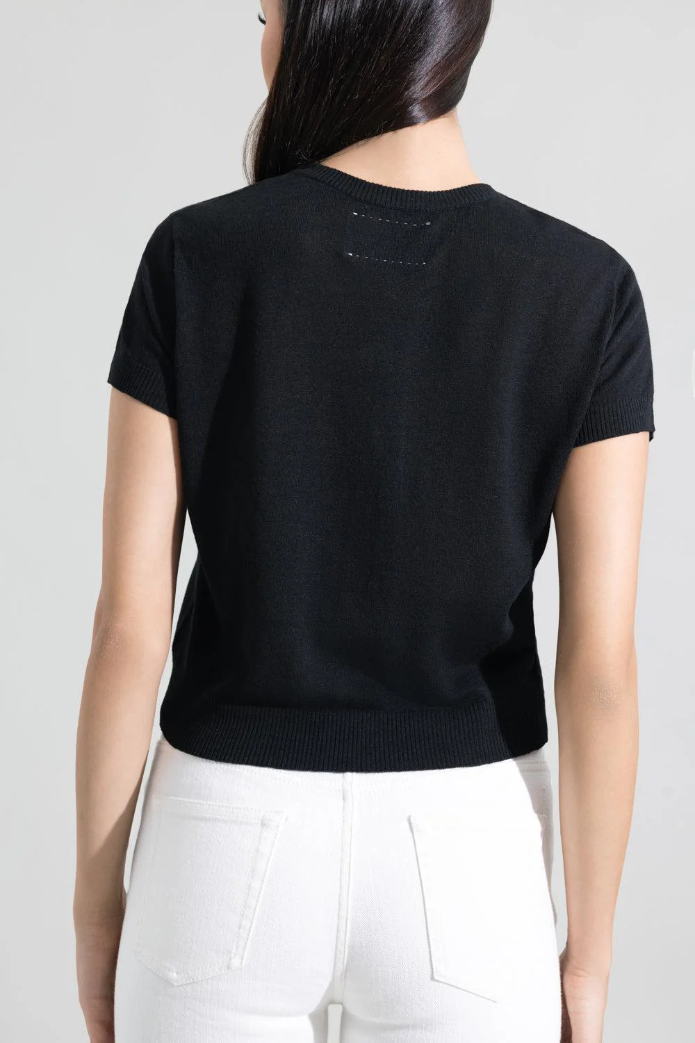 Short Sleeve Crop Cardigan - Black - Image 4