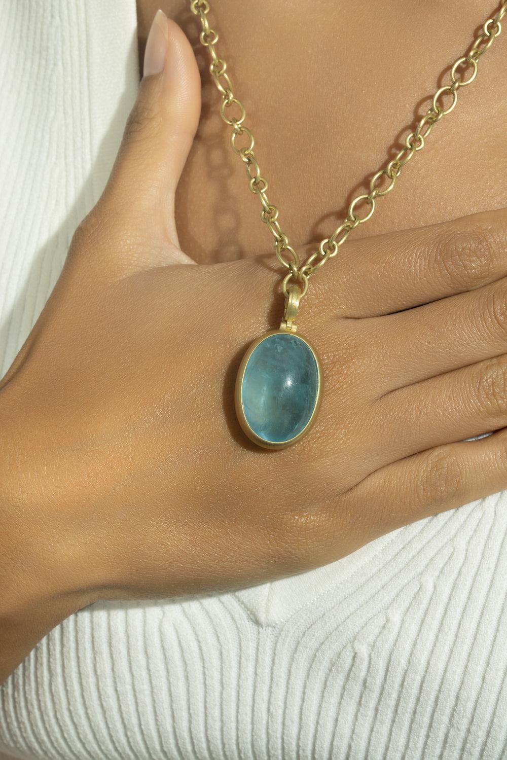 Aqua Cabochon Large Oval Pendant - Image 2