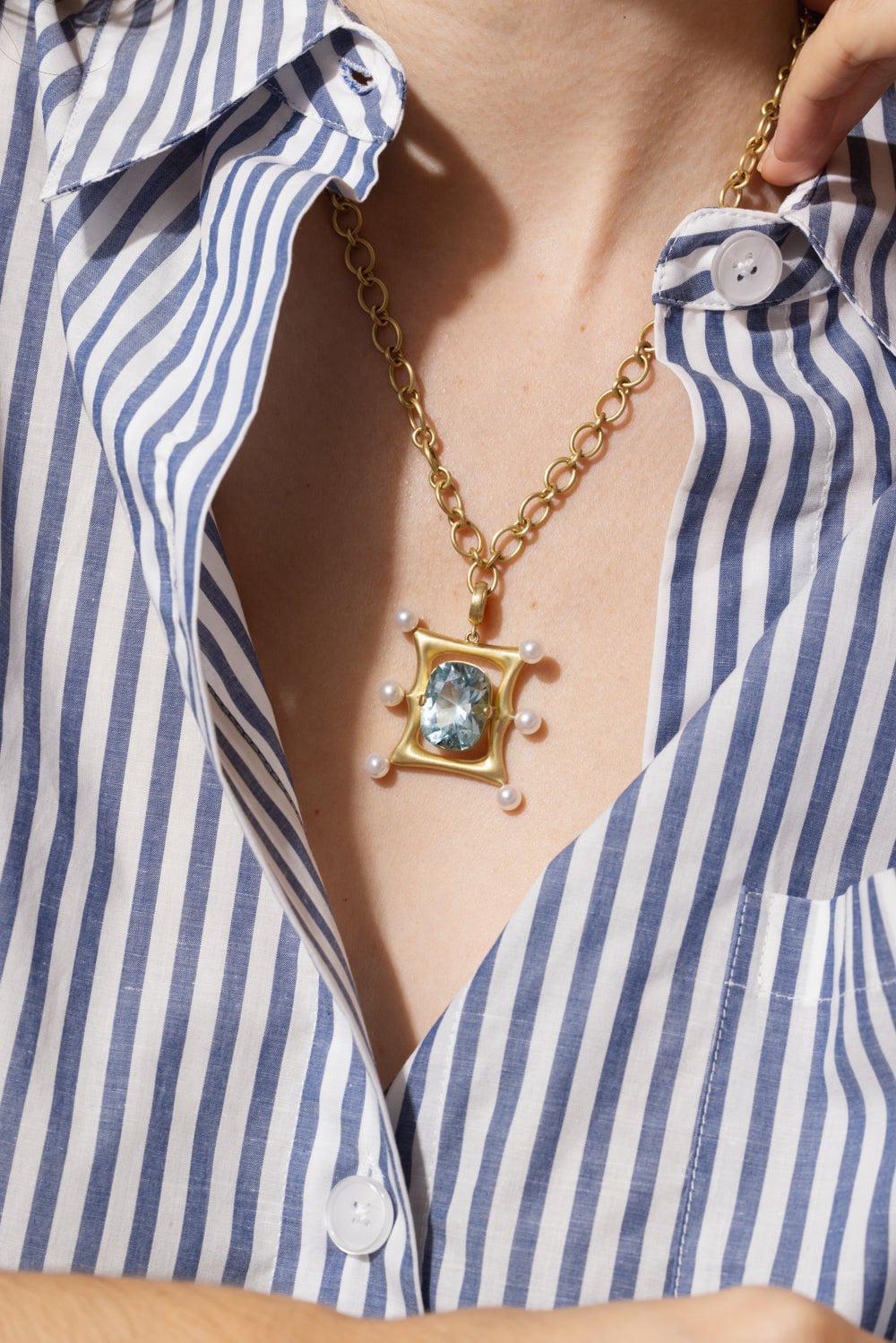 Aquamarine Akoya Pearl Frame Pendant - Image 2