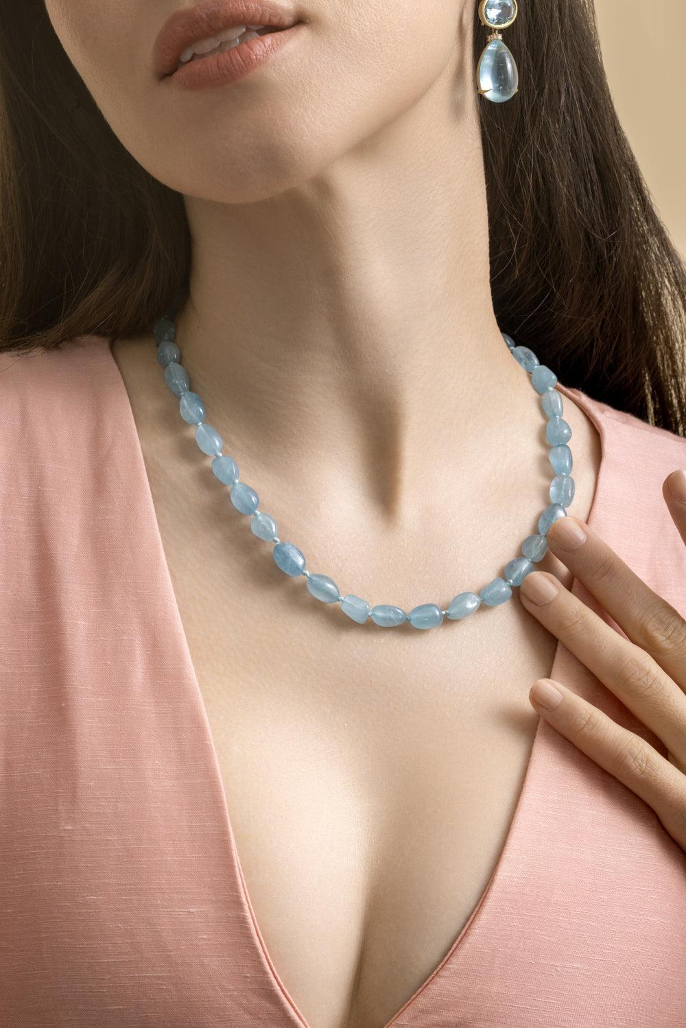 Aquamarine Pebble Beaded Necklace - Image 2