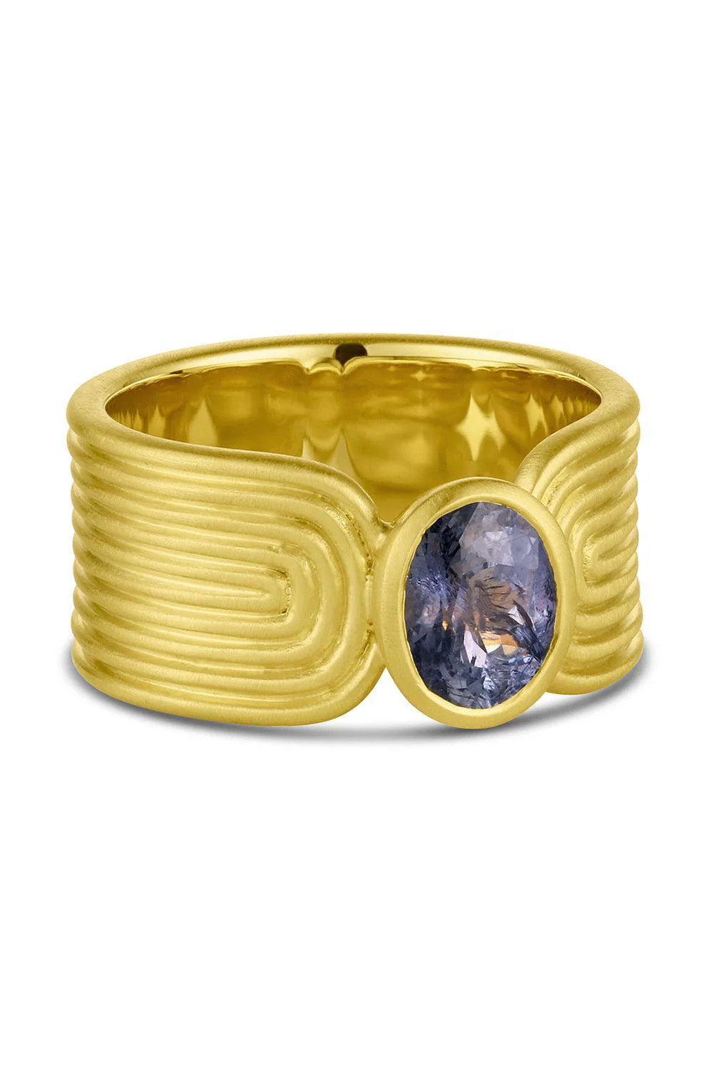 Blue Sapphire Ridged Band Ring