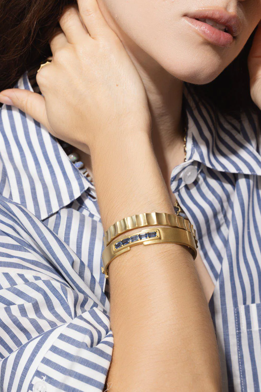Diamond Horizontal Wave Cuff Bracelet - Image 3