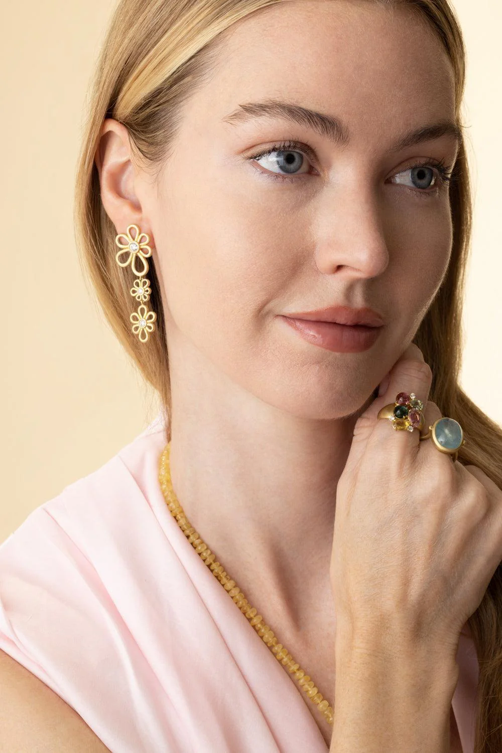 Diamond Long Flora Earrings - Image 2