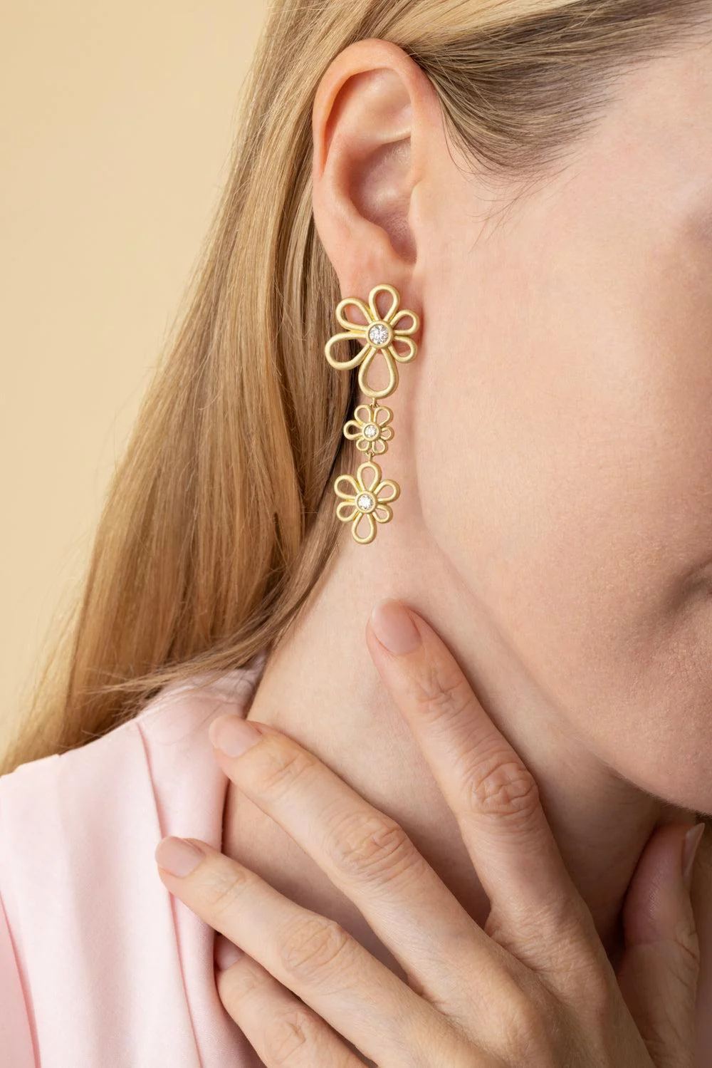 Diamond Long Flora Earrings - Image 3