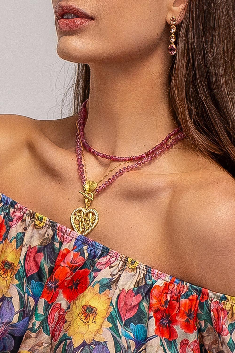 Diamond Pink Sapphire Flora Heart Pendant - Image 4