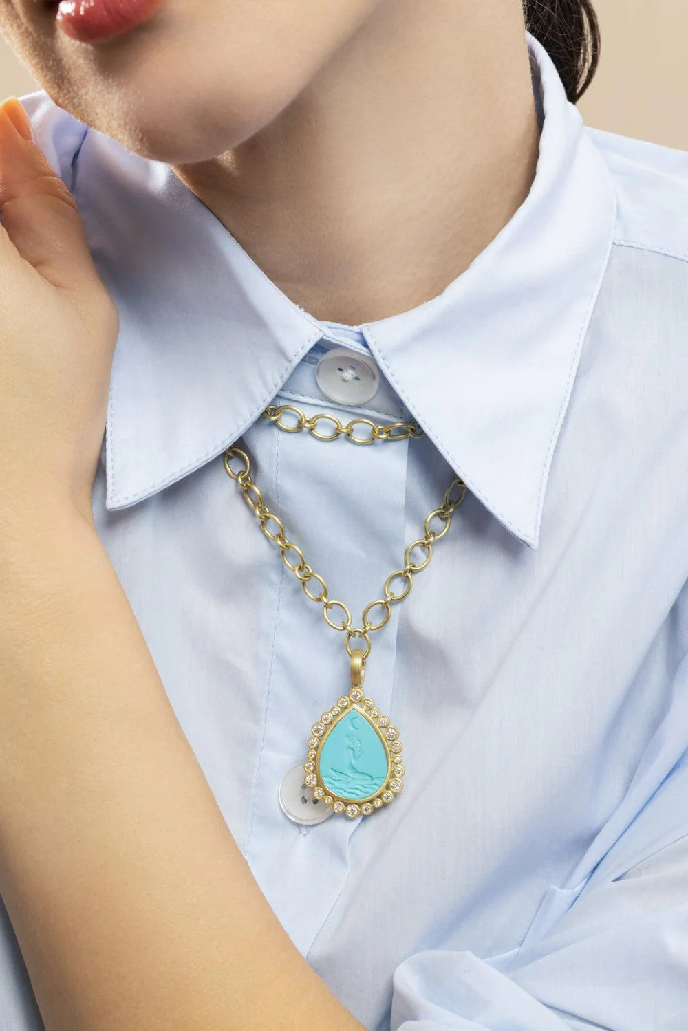 Diamond Turquoise Mermaid Pear Pendant - Image 4