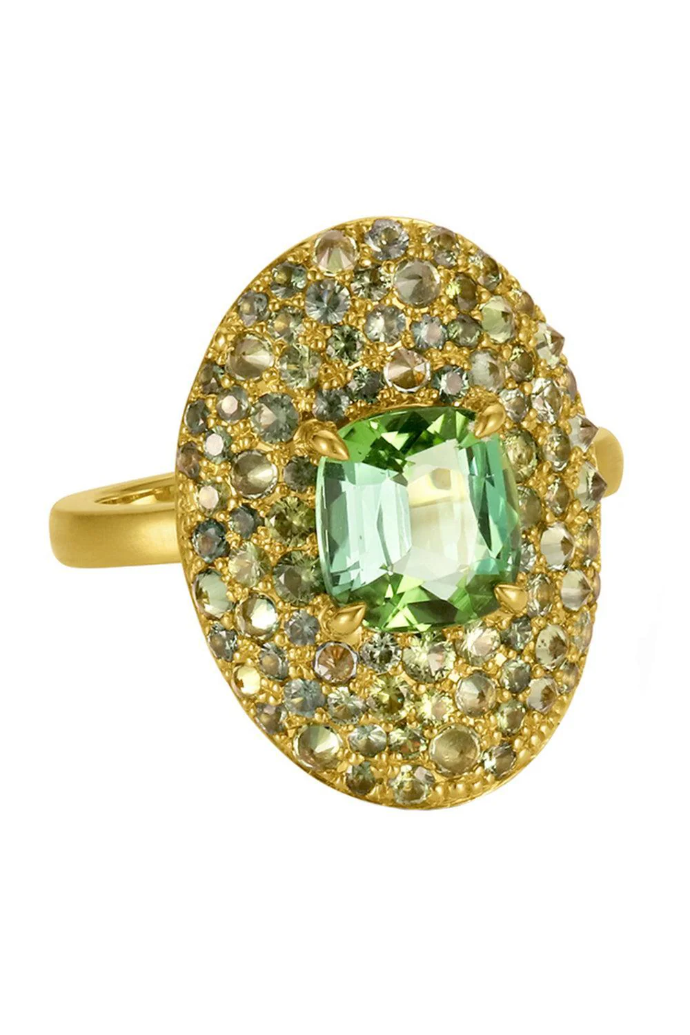 Green Tourmaline Faceted Shield Ring