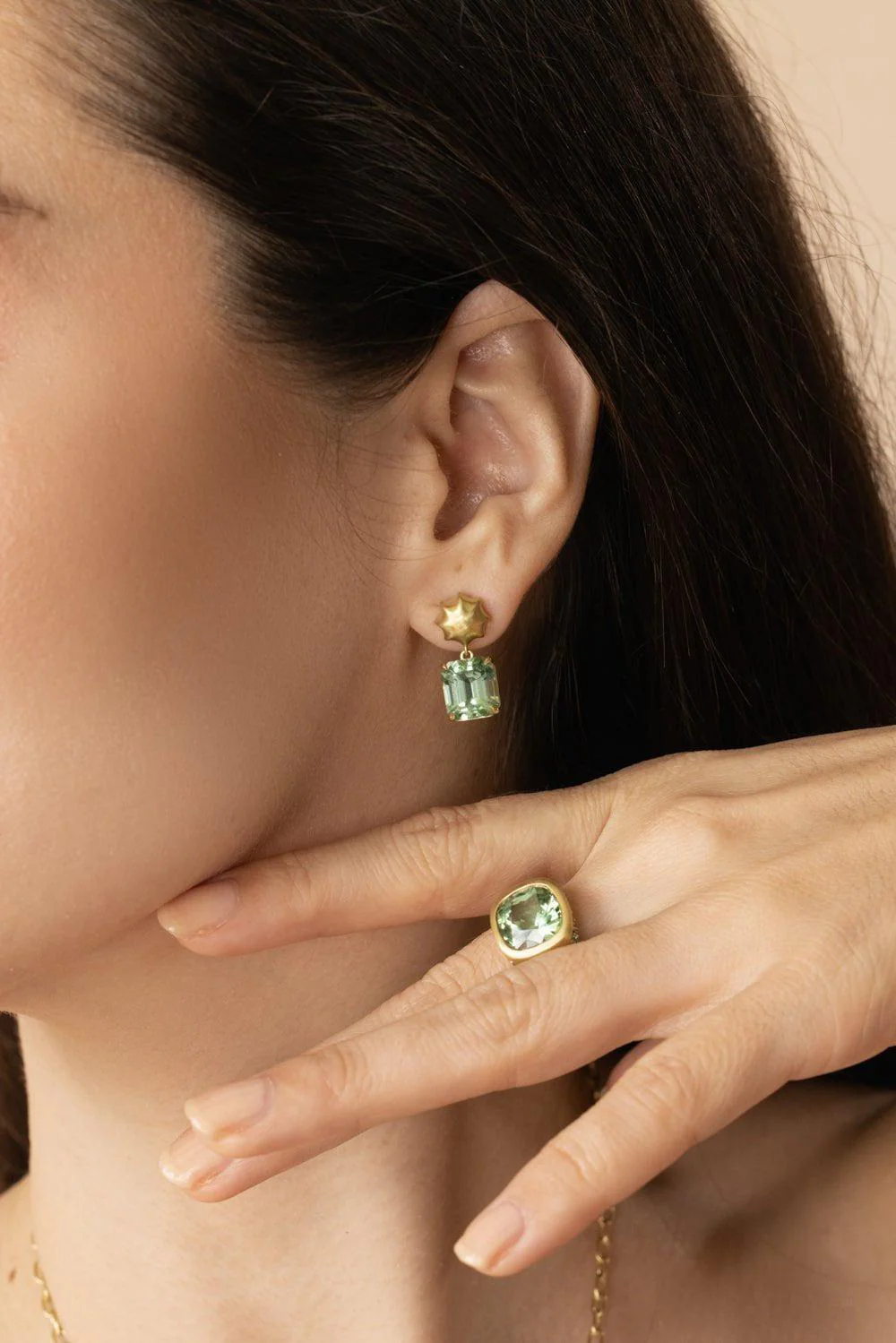 Green Tourmaline Gemmy Wave Topper Earrings - Image 2