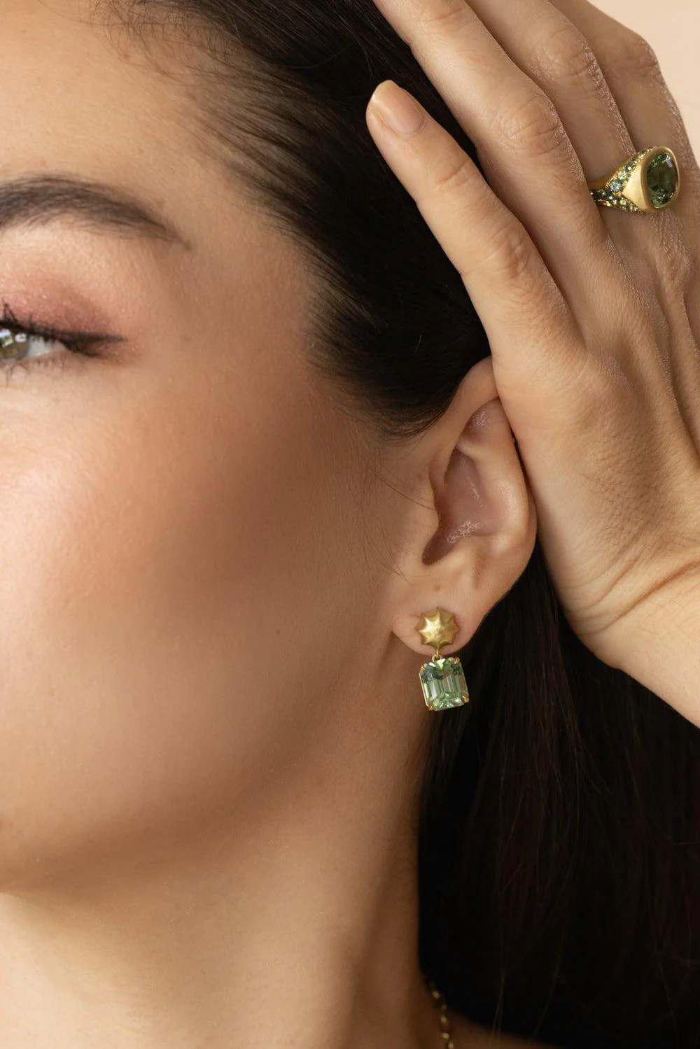 Green Tourmaline Gemmy Wave Topper Earrings - Image 3
