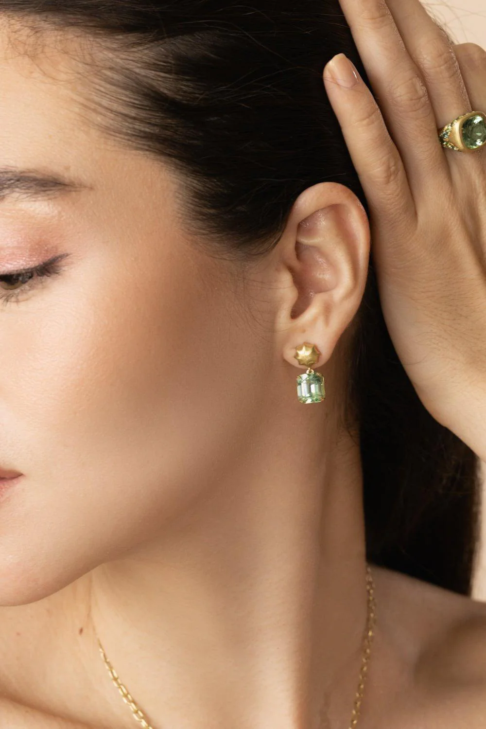 Green Tourmaline Gemmy Wave Topper Earrings - Image 4