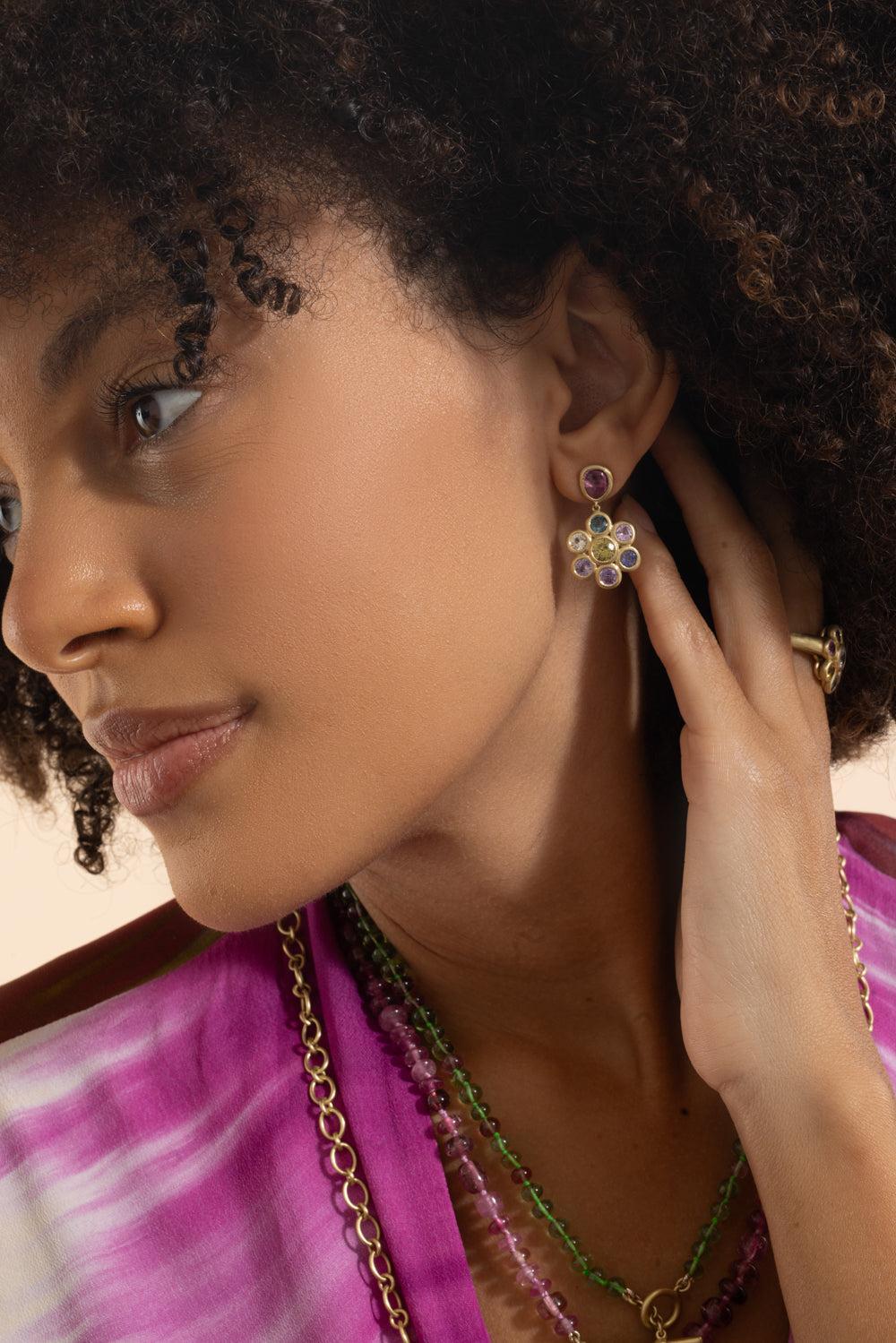 Multi Sapphire Flower Earrings - Image 3