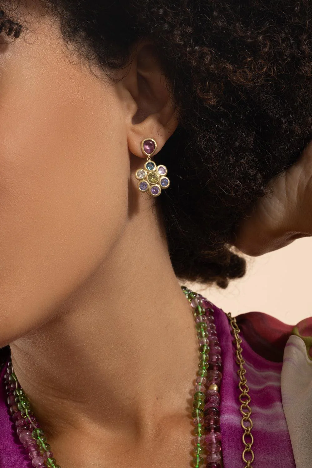 Multi Sapphire Flower Earrings - Image 4