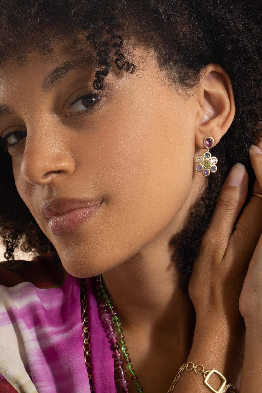 Multi Sapphire Flower Earrings - Image 5
