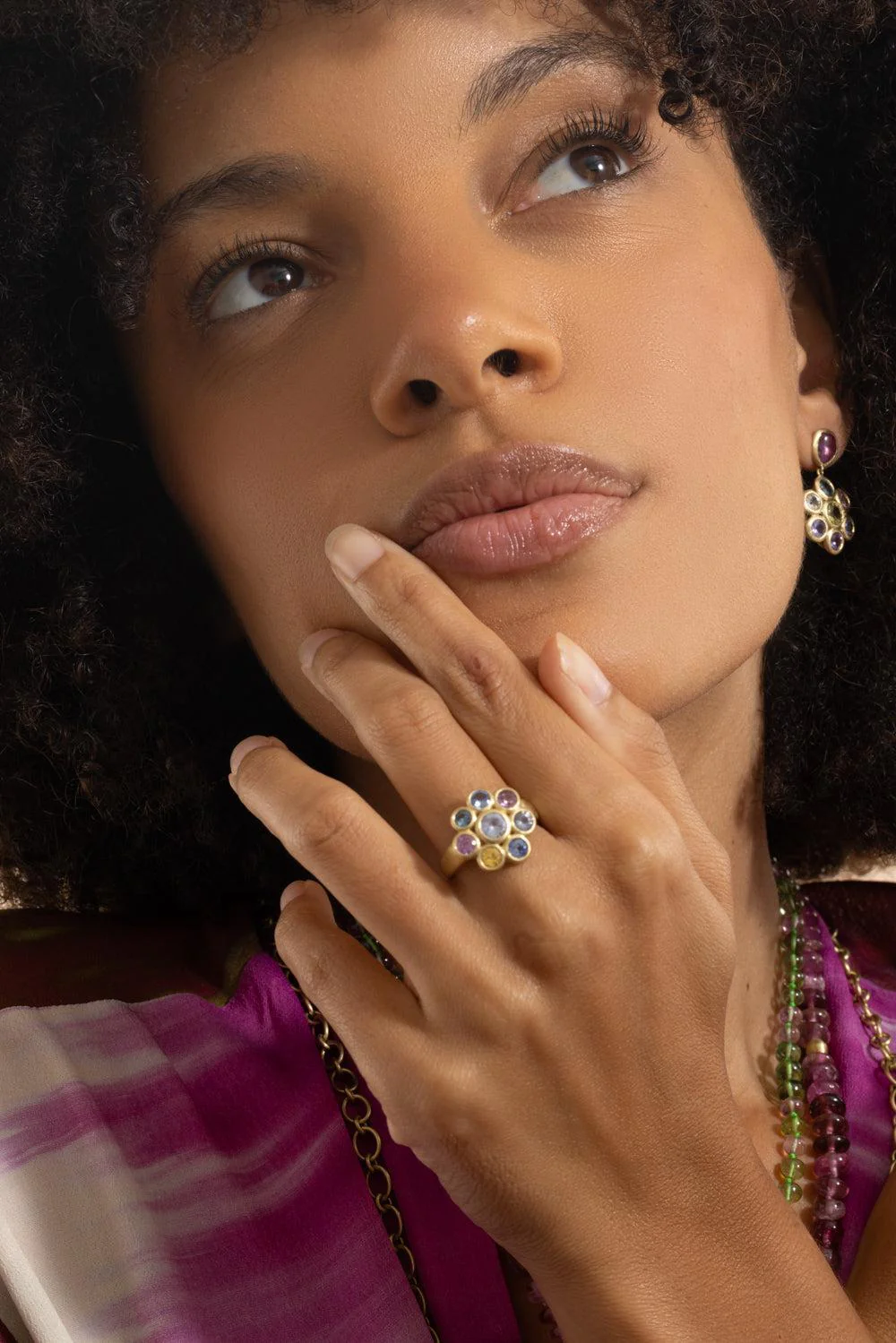 Multi Sapphire Flower Ring - Image 3
