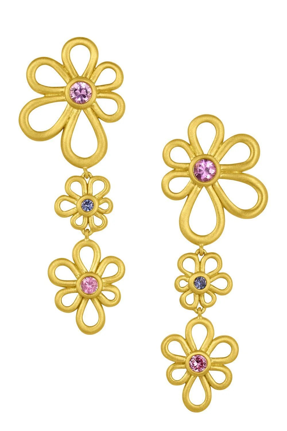 Multi Sapphire Long Flora Earrings