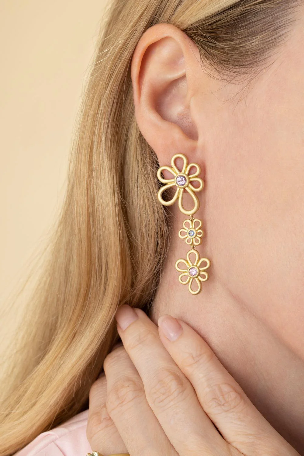 Multi Sapphire Long Flora Earrings - Image 3