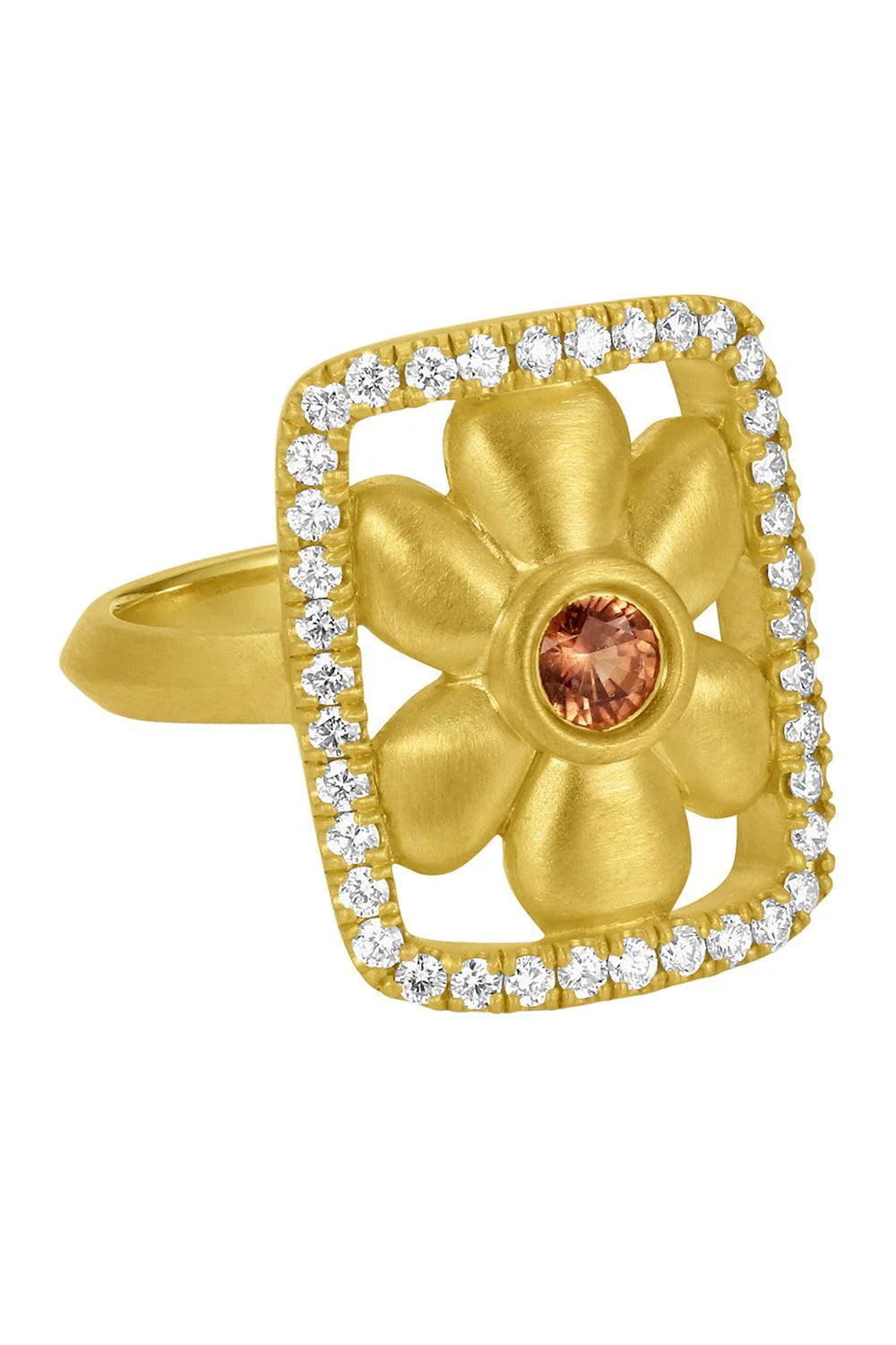 Orange Sapphire Diamond Flower Frame Ring - Image 3