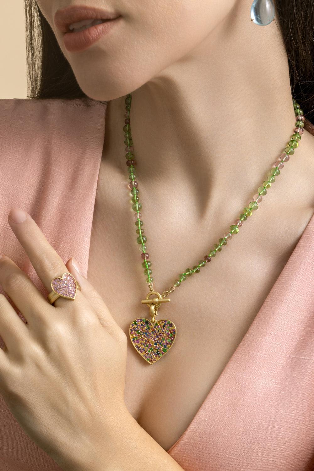 Pink Green Tourmaline Beaded Necklace - Image 3
