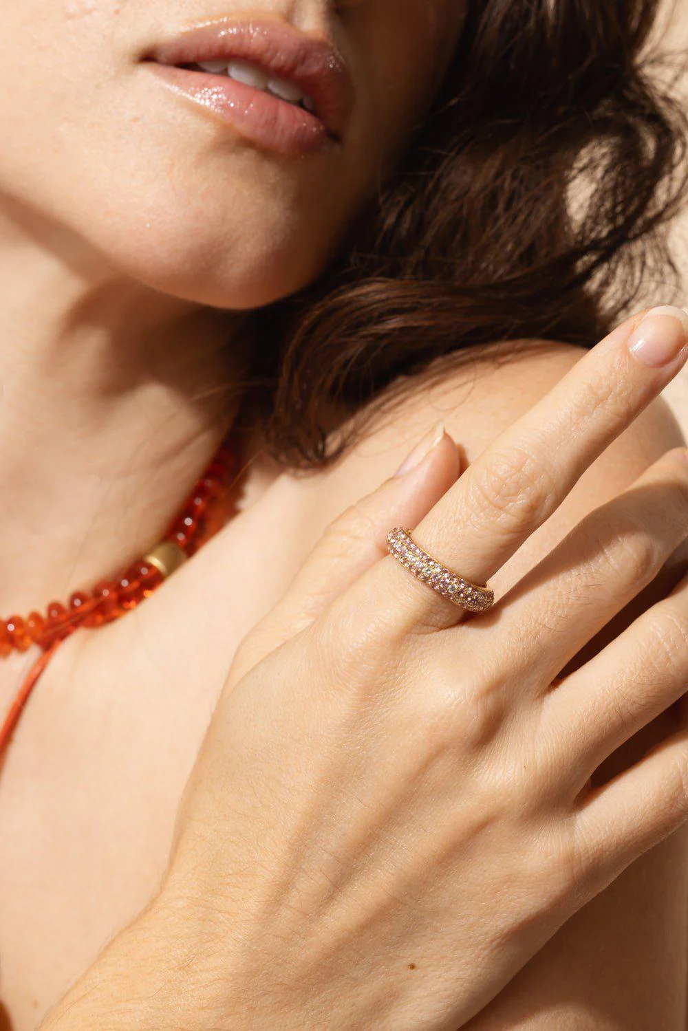 Pink Sapphire Diamond Triple Row Pavé Eternity Band - Image 2