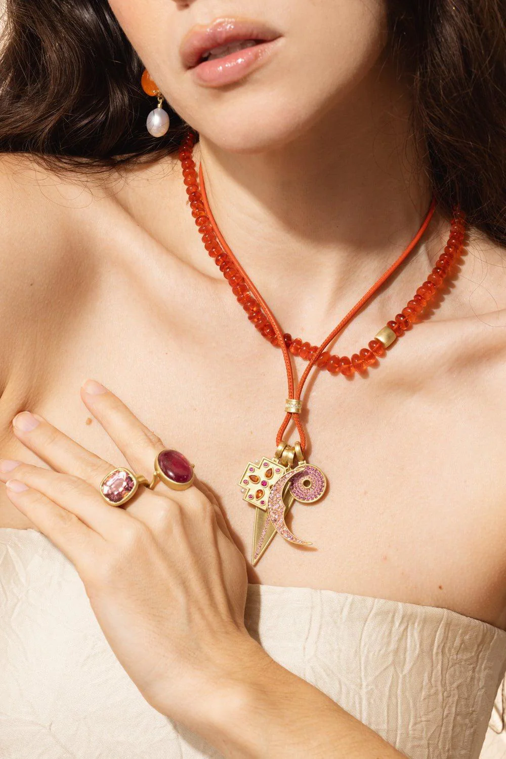 Solid Orange Fire Opal Bead Necklace - Image 2