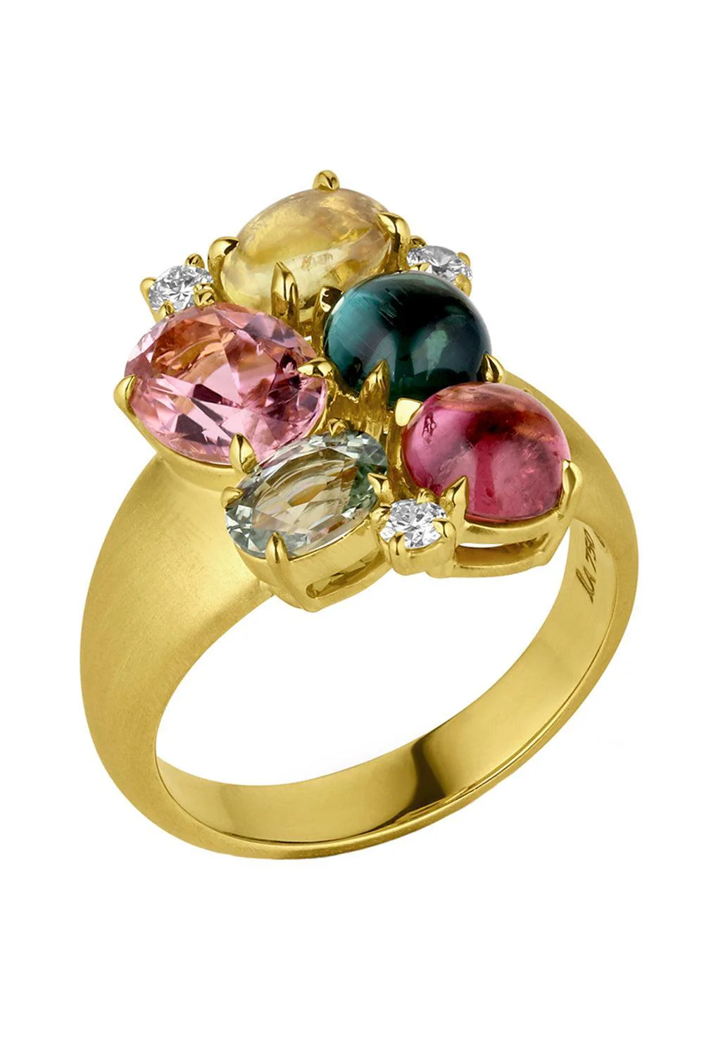 Tourmaline Sapphire Diamond Cluster Ring