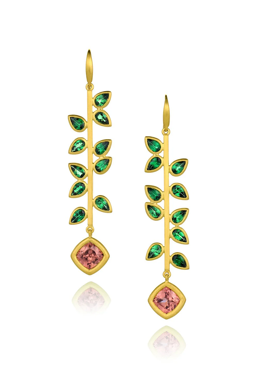 Tsavorite Garnet Rose Zircon Bahari Stick Earrings