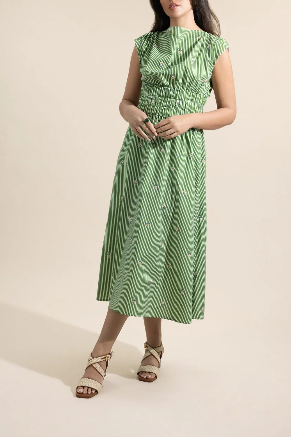 Embroidered Stripe Midi Dress - Image 2
