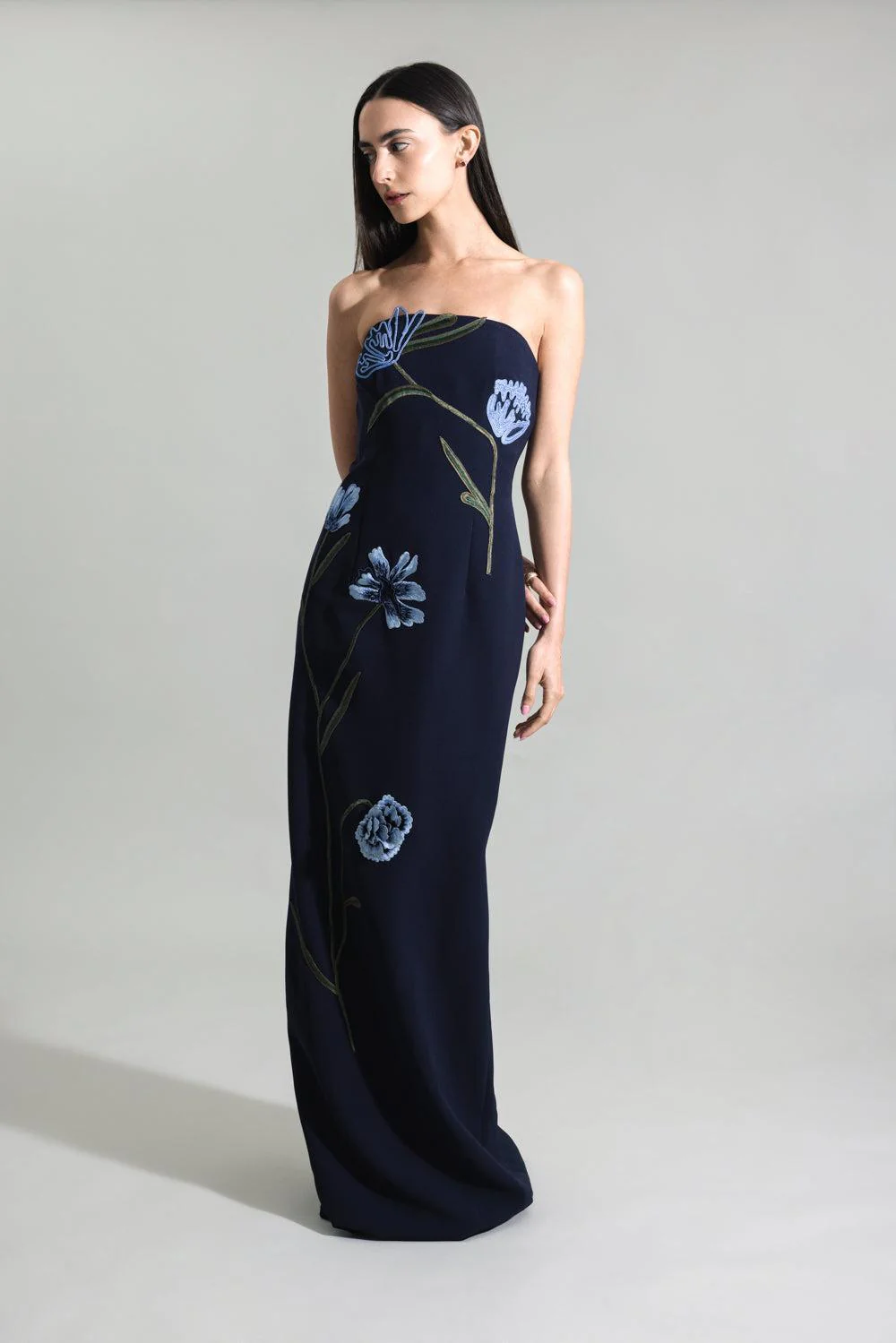 Floral Cord Embroidered Fluid Gown - Image 2