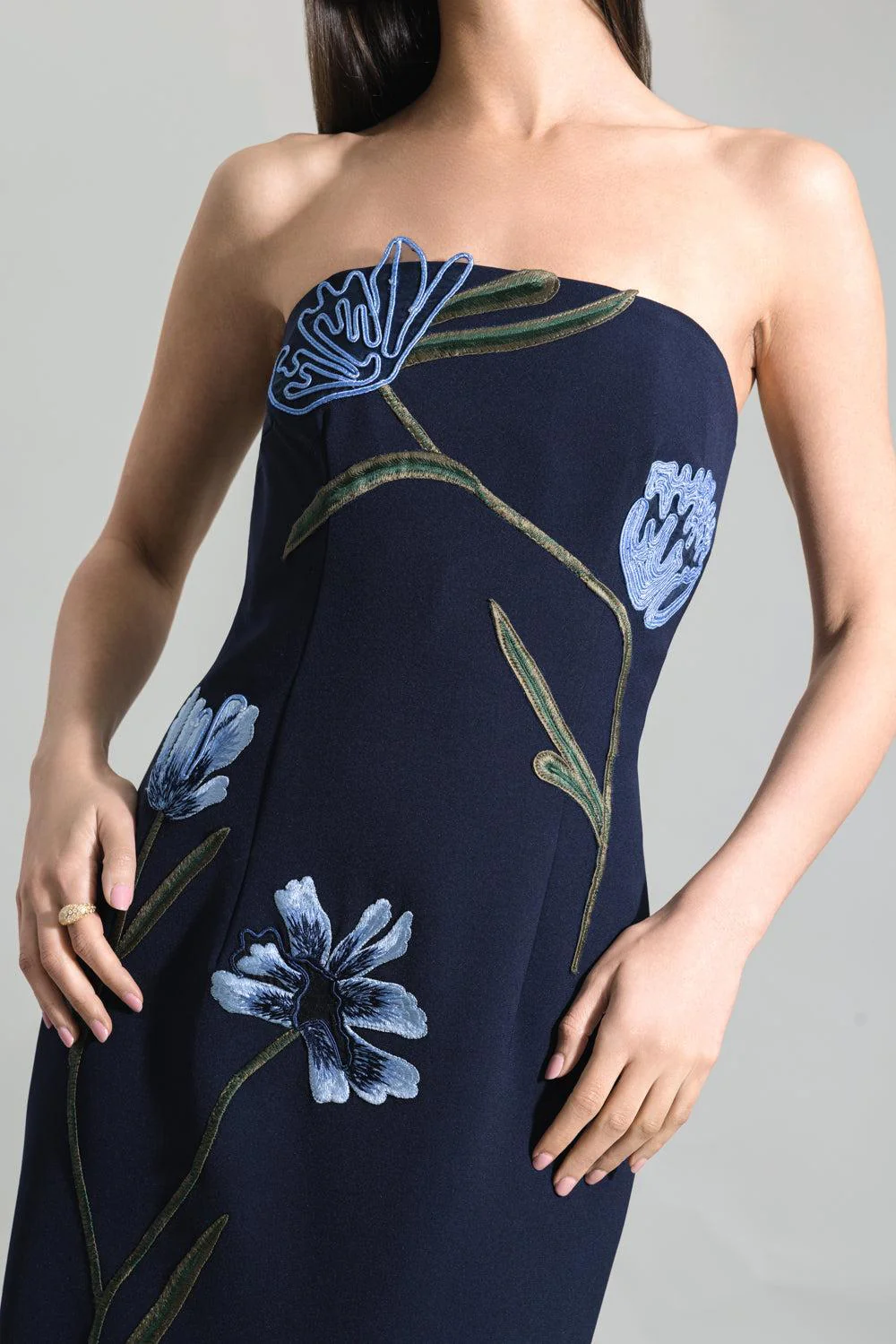 Floral Cord Embroidered Fluid Gown - Image 3