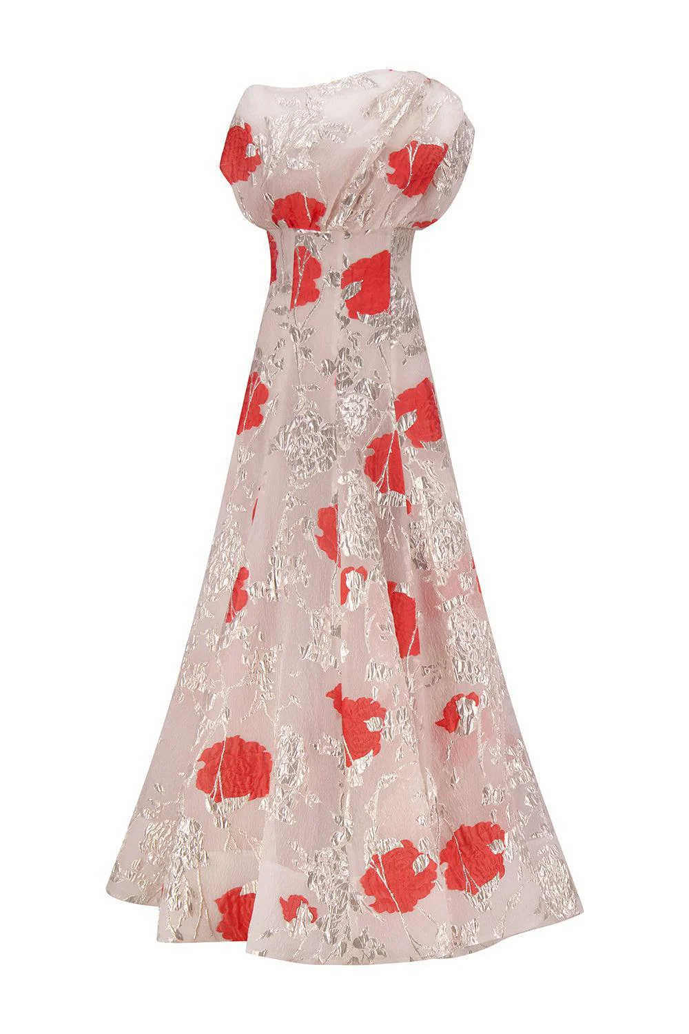 Floral Drape Shoulder Pleated Gown