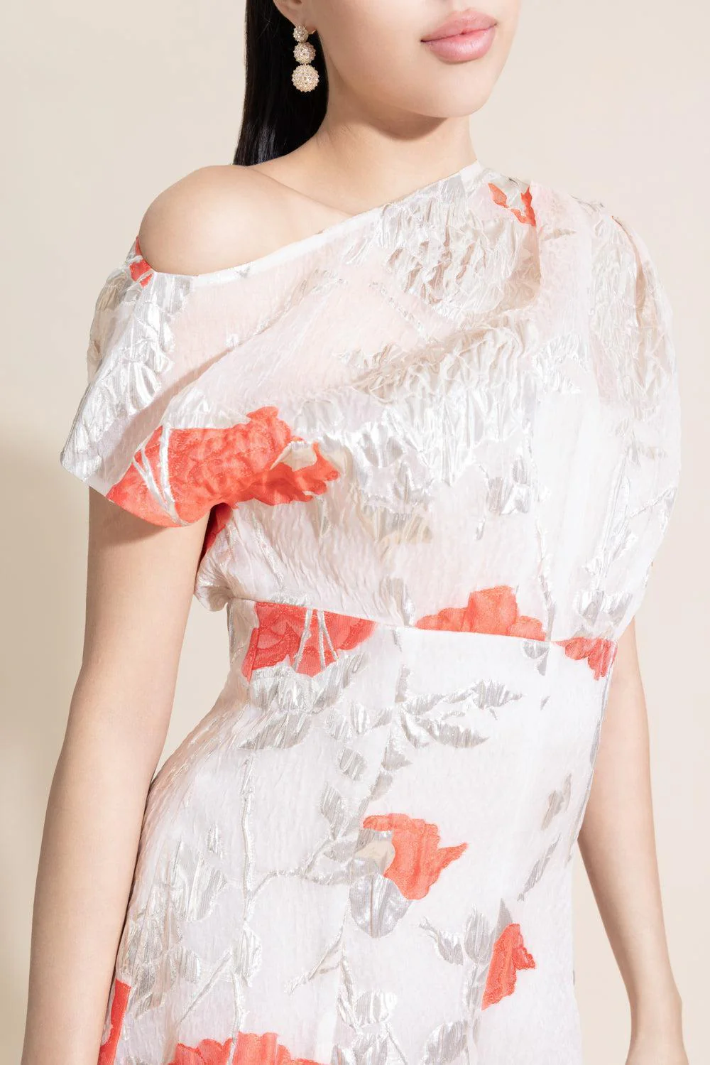 Floral Drape Shoulder Pleated Gown - Image 3