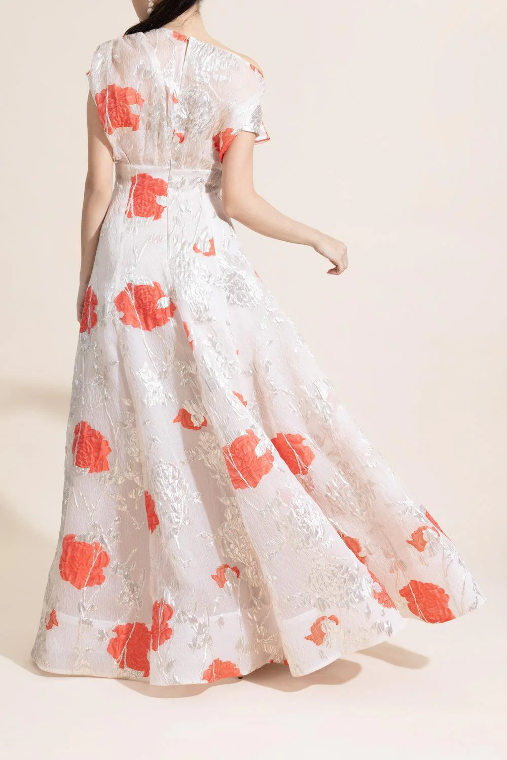 Floral Drape Shoulder Pleated Gown - Image 4
