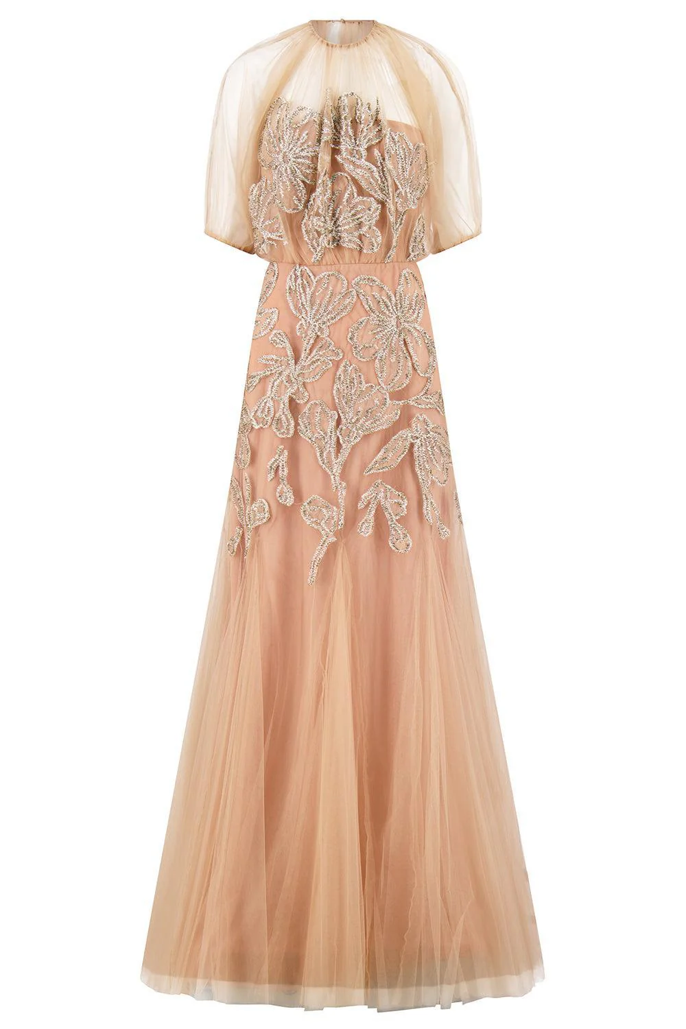 Ikat Floral Embroidered Tulle Gown