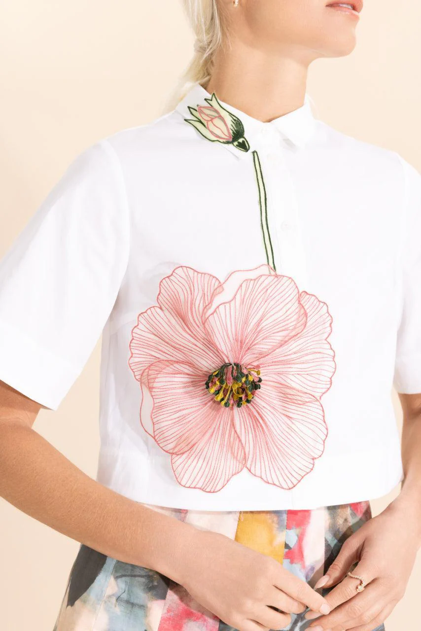 Peony Embroidered Crop Shirt - Image 3