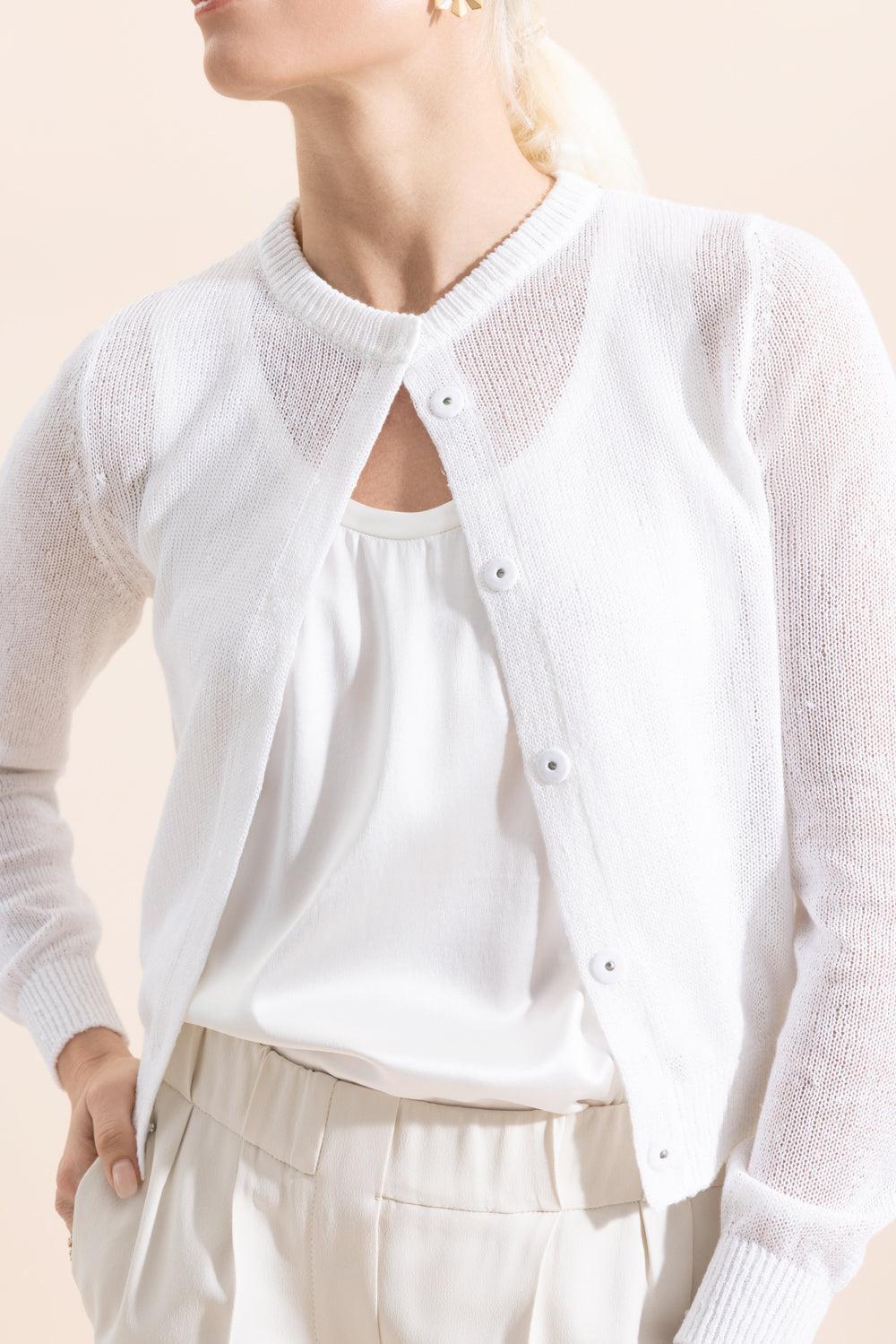 Linen Silk Paillette Cropped Cardigan - Image 3
