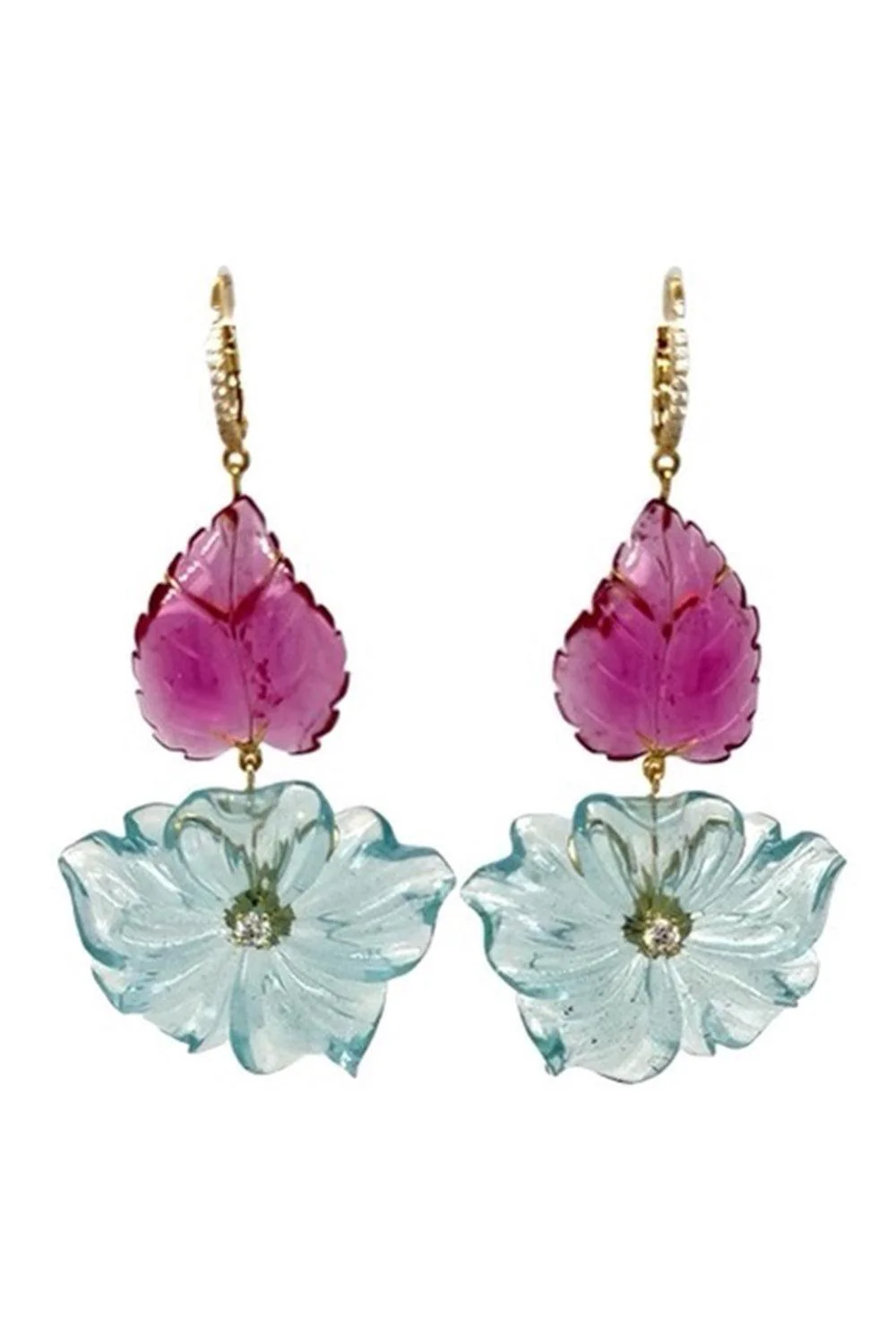 Aquamarine Rubellite Flower Earrings