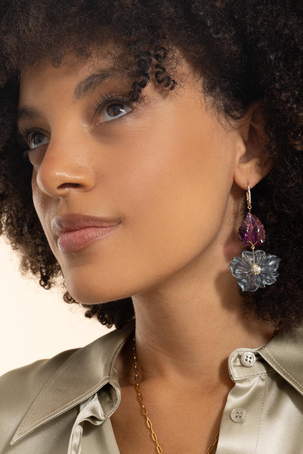 Aquamarine Rubellite Flower Earrings - Image 2
