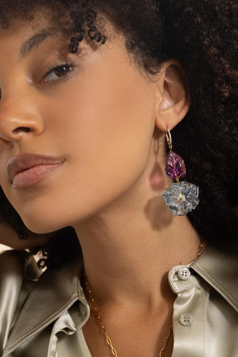 Aquamarine Rubellite Flower Earrings - Image 3