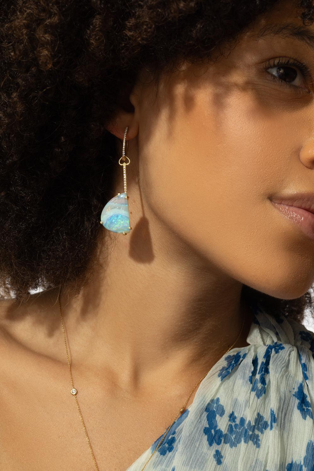 Australian Boulder Opal Diamond Earrings - Image 4