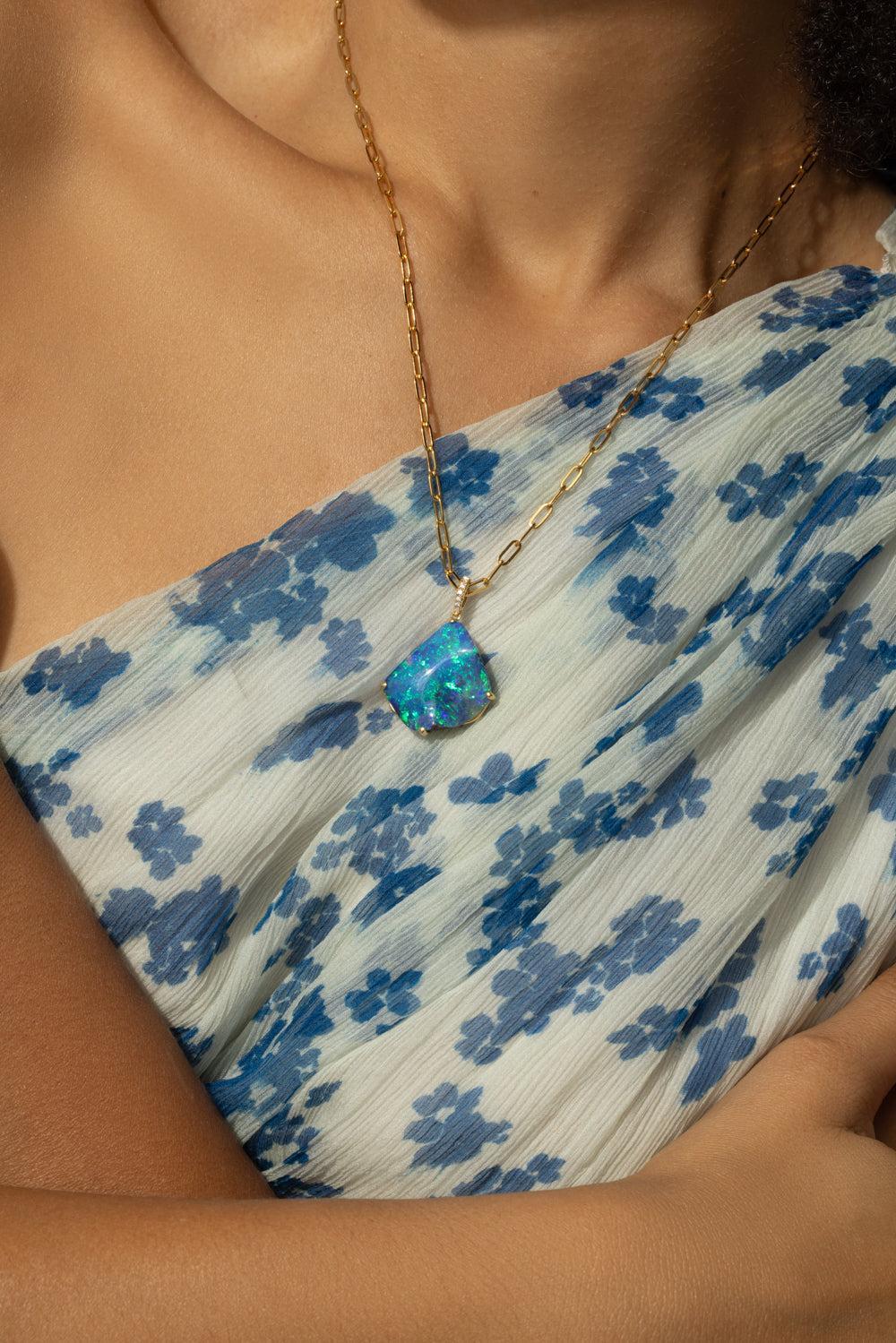 Australian Boulder Opal Diamond Necklace - Image 2