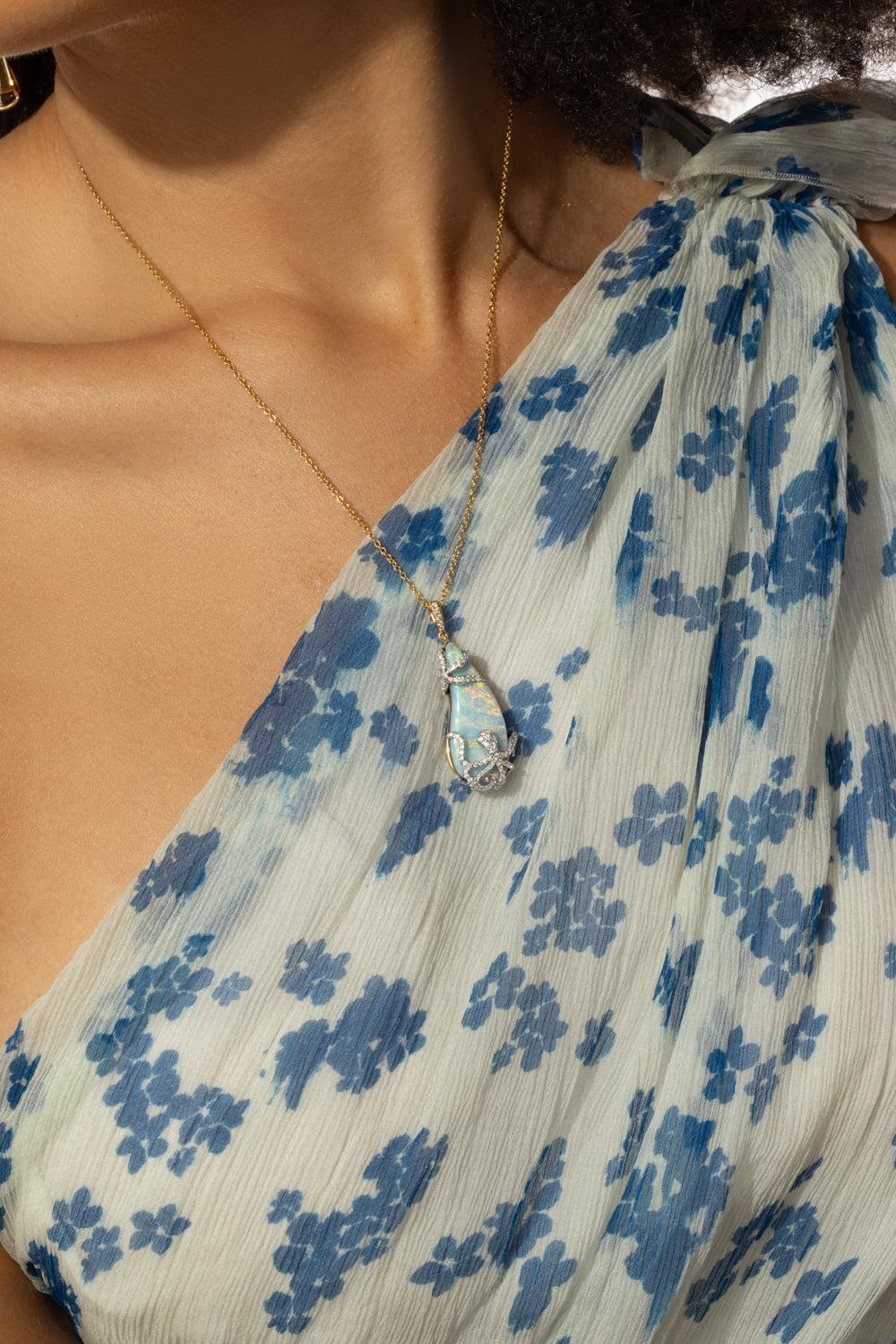 Australian Boulder Opal Diamond Necklace - Image 3