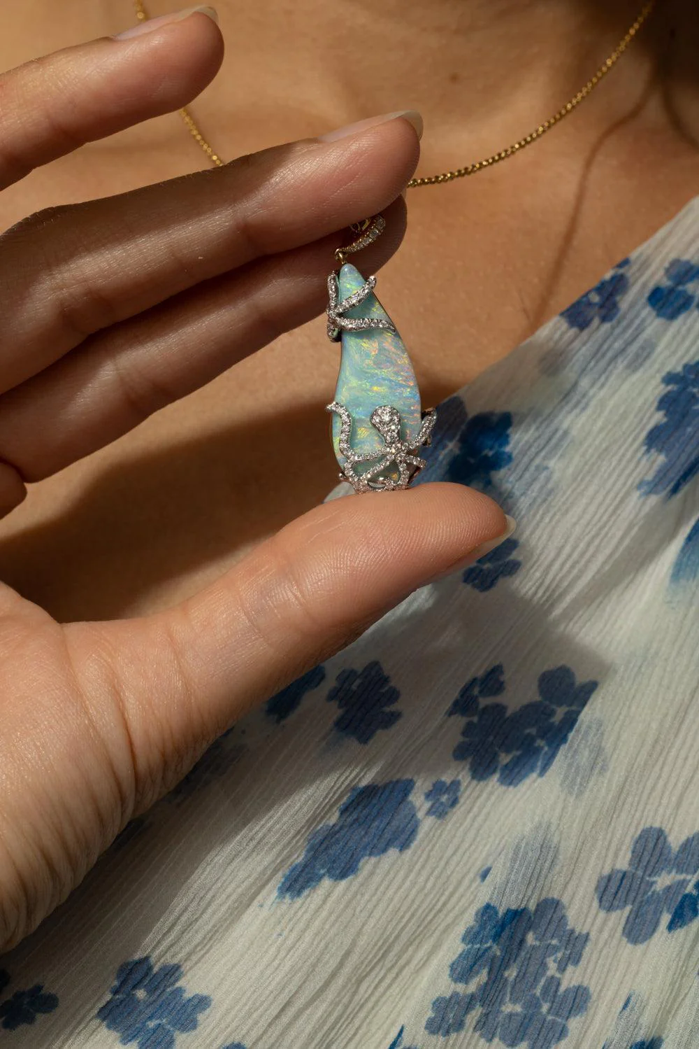 Australian Boulder Opal Diamond Necklace - Image 4