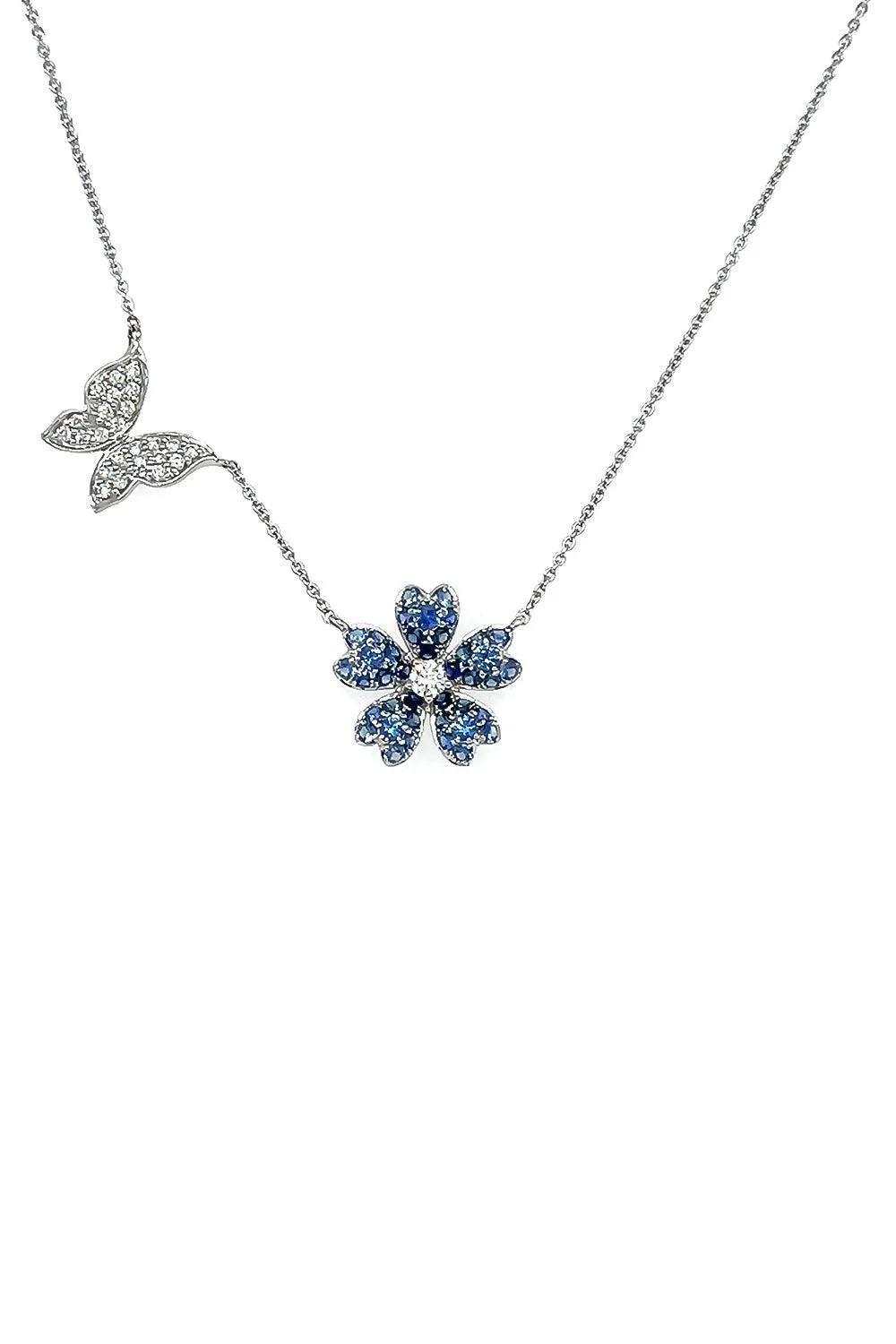 Blue Sapphire Flower Butterfly Necklace
