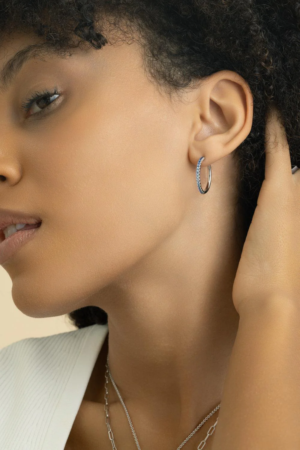 Blue Sapphire Hoop Earrings - Image 3
